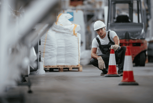 עובד עם כובע במפעל עובד